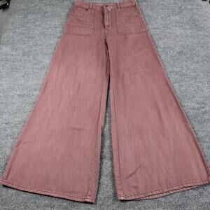 Pilcro Jeans Womens 28 Pink Wide Leg High Rise Utility Patch Pocket Denim Boho